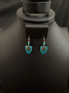 Elegant Turquoise and Bronze Shield Earrings